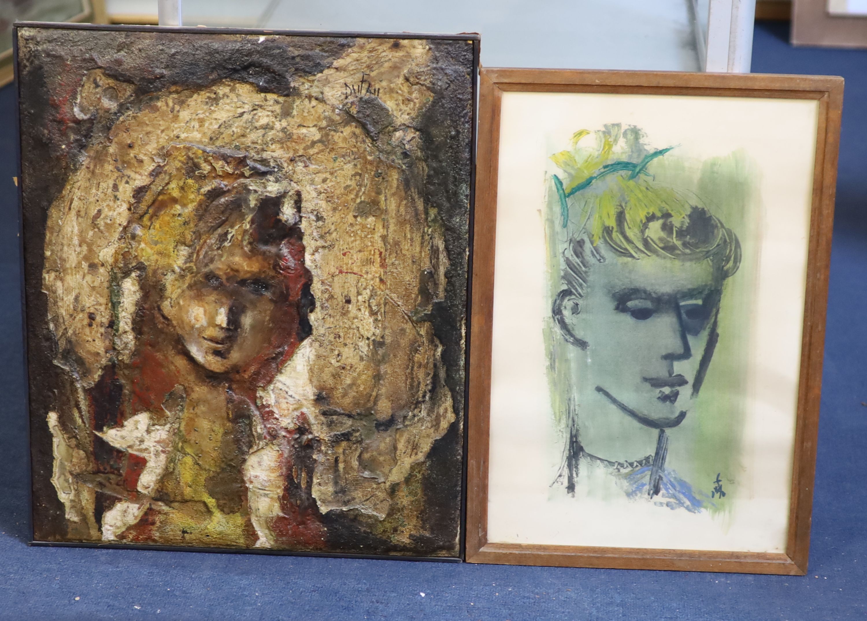 Paul Dufau (French, 1897-1989), Portrait, Mixed media on board, 55 x 45cm. & 48 x 32cm. (2)